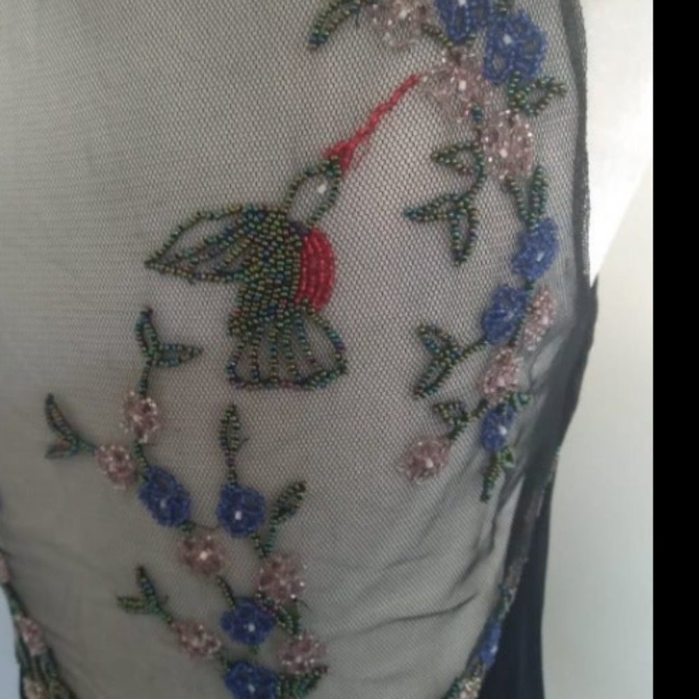 Vintage 1990s Gorgeous Hummingbird Beaded Dress Galliano Inspired - Picture 3 of 6